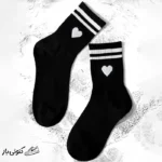 جوراب ساق بلند زنانه مدل قلب خط دار بسته 2 عددی