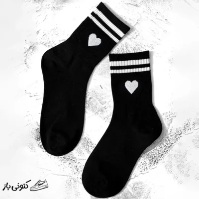جوراب ساق بلند زنانه مدل قلب خط دار بسته 2 عددی