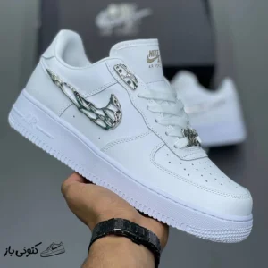 کتونی خارجی یونیسکس نایک ایرفورس وان لوگو نقره ای فلزی Nike Air Force 1 Low Liquid Metal Swoosh
