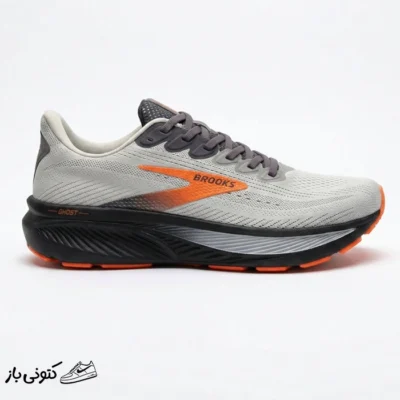 کتونی خارجی مردانه بروکس گوست 17 طوسی نارنجی Brooks Ghost 17 Oyster Orange 110442-1D-048