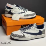 کفش نایک ایر جردن وان لو دیور سفید سرمه‌ای طوسی Nike Air Jordan 1 Low Dior White Navy Gray