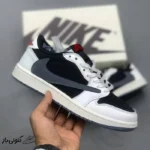 نایک ایر جردن وان لو مشکی سفید خاکستری Travis Scott x Air Jordan 1 Retro Low OG