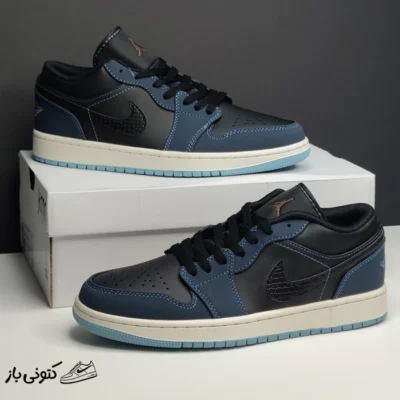 جردن وان لو مشکی ابسیدین پوست ماری Jordan 1 Low SE Black Dark Obsidian Snakeskin
