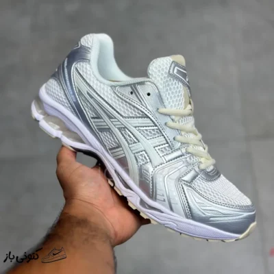 کفش ورزشی اسیکس ژل کایانو ۱۴ نقره‌ای سفید ASICS Gel-Kayano 14 JJJJound Silver White