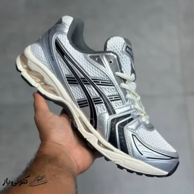 کفش ورزشی اسیکس ژل کایانو ۱۴ سفید نقره‌ای مشکی طوسی ASICS Gel-Kayano 14 White Graphite Grey