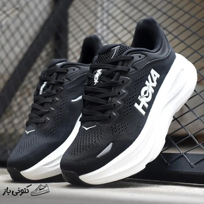 hoka-bondi-9-black-white-1162011-bwht کتونی خارجی یونیسکس هوکا باندی 9 مشکی سفید Hoka Bondi 9 Black White 1162011-BWHT - Image 1