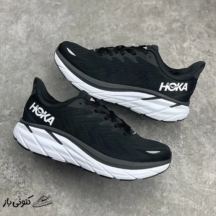 hoka-clifton-8-black-and-white کتونی خارجی زنانه هوکا کلیفتون Hoka Clifton 8 - Image 1