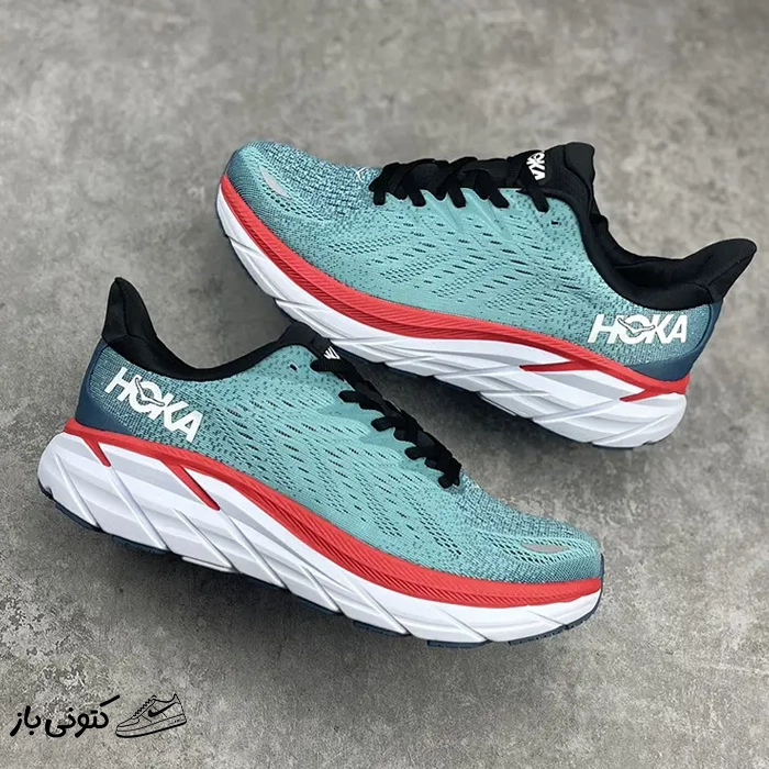 hoka-clifton-8-green-orange کتونی خارجی یونیسکس هوکا کلیفتون Hoka Clifton 8 - Image 1