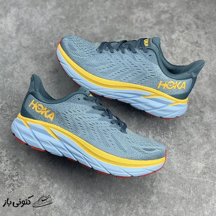 hoka-clifton-8-yellow-and-grey کتونی خارجی یونیسکس هوکا کلیفتون Hoka Clifton 8 - Image 1