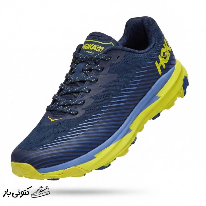 hoka-torrent-2-black-iris-evening-primrose کتونی خارجی زنانه هوکا تورنت 2 سرمهای زرد Hoka Torrent 2 Black Iris Evening Primrose - Image 1