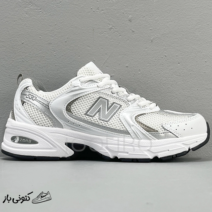 new-balance-530-white-silver-metallic کتونی خارجی یونیسکس نیوبالانس New Balance 530 White Silver Metallic نقره ای سفید متالیک - Image 1
